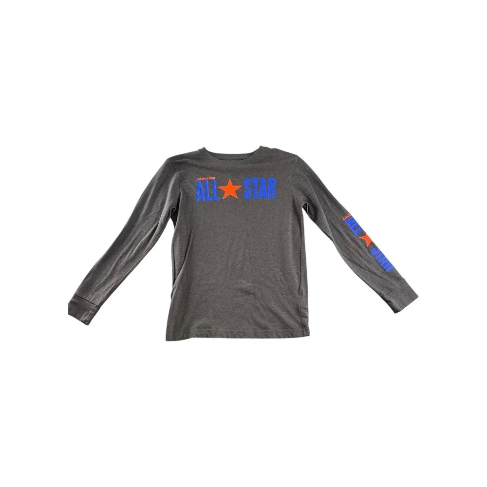 Converse All Star Long Sleeve Graphic T Shirt Gray‎ Blue Kids Youth L 12 13 yrs